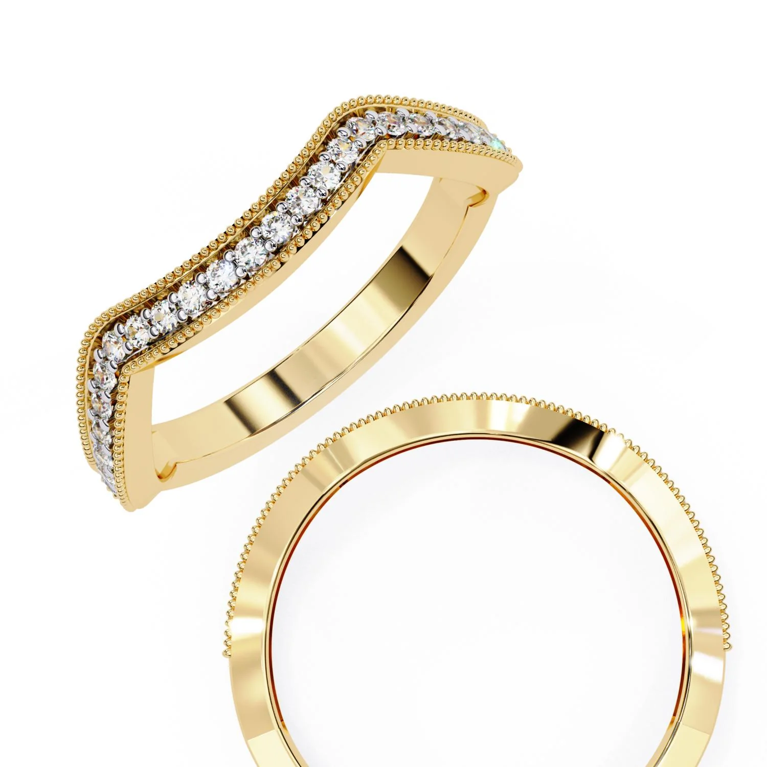 Spiral Milgrain Half Eternity Wedding Band - Image 8
