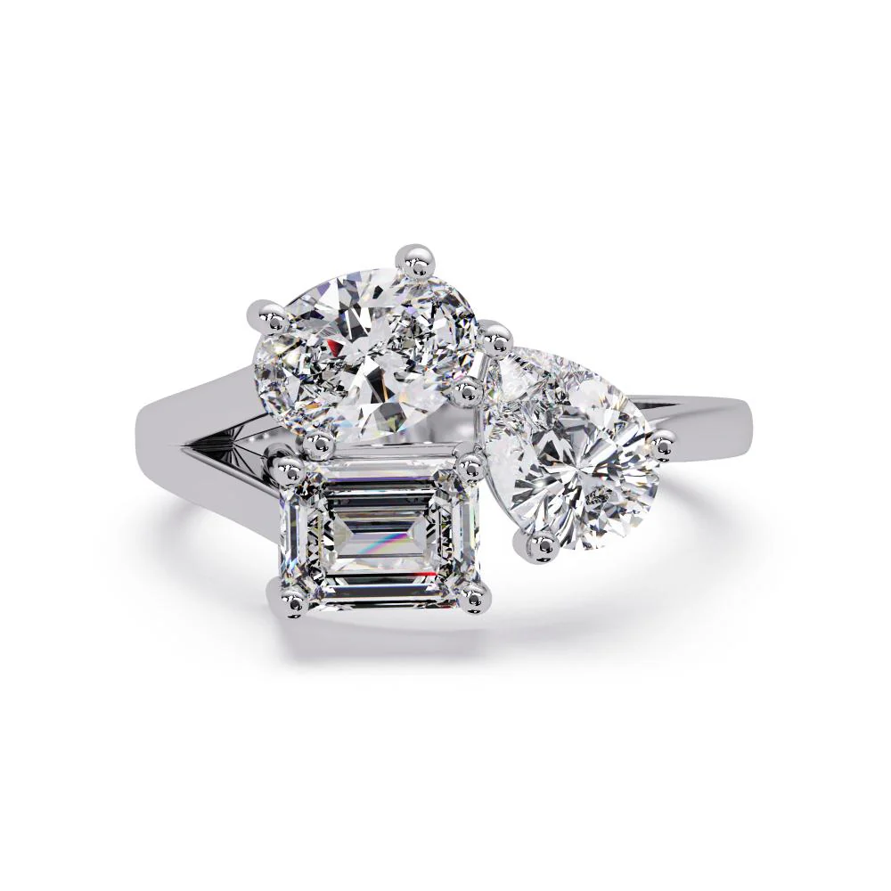 Three stone toi et moi Ring Oval, Pear, Emerald - Image 3