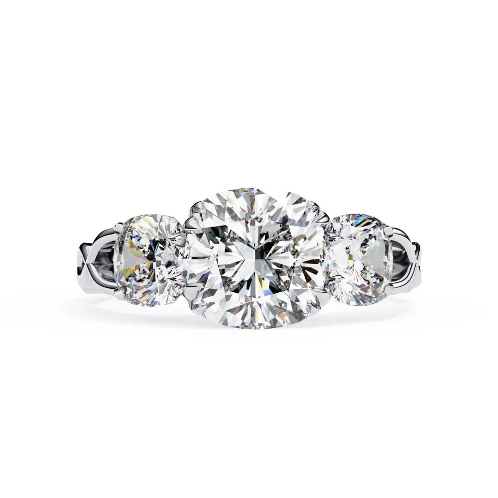 Cushion Three Stone With Twisted Shank Engagement Ring - Image 3