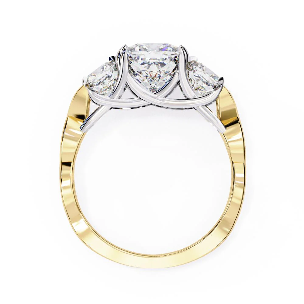 Cushion Three Stone With Twisted Shank Engagement Ring - Image 6