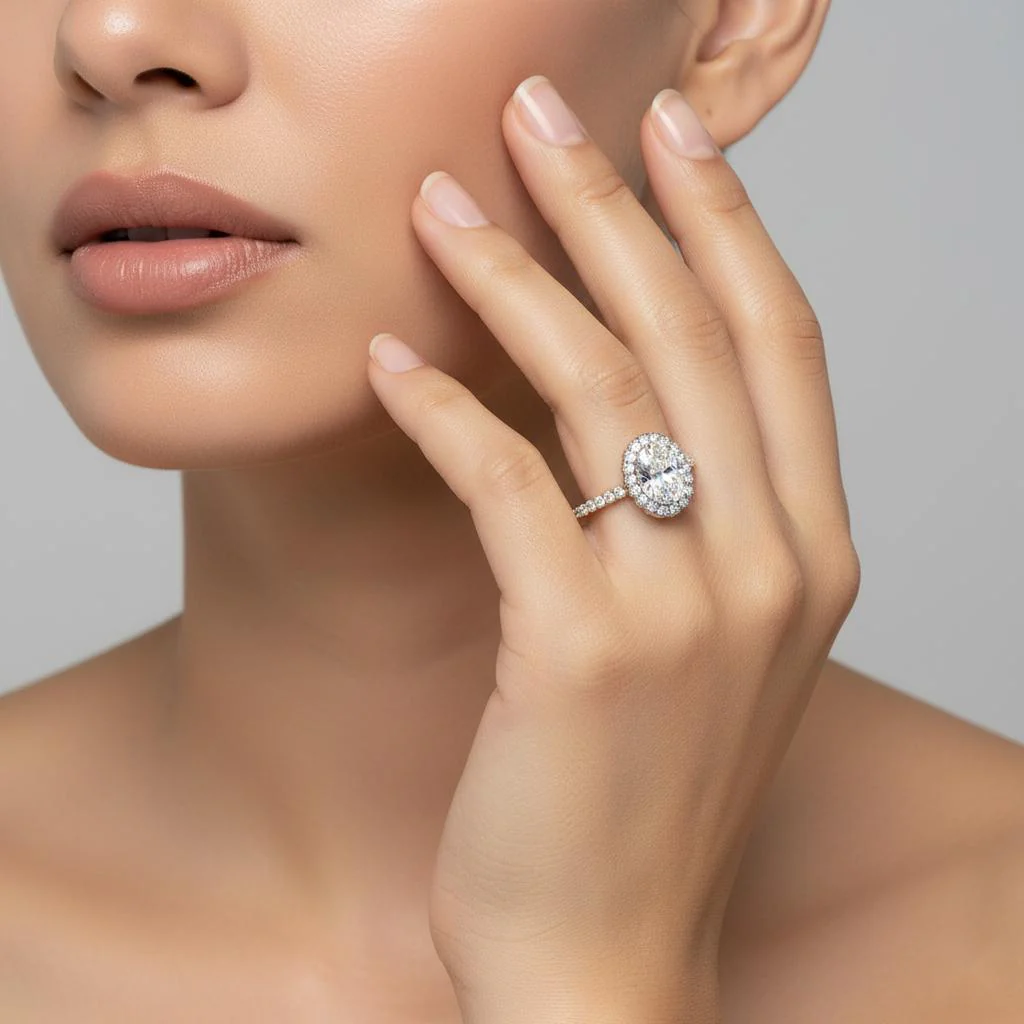 Oval Unique Halo Engagement Ring - Image 4