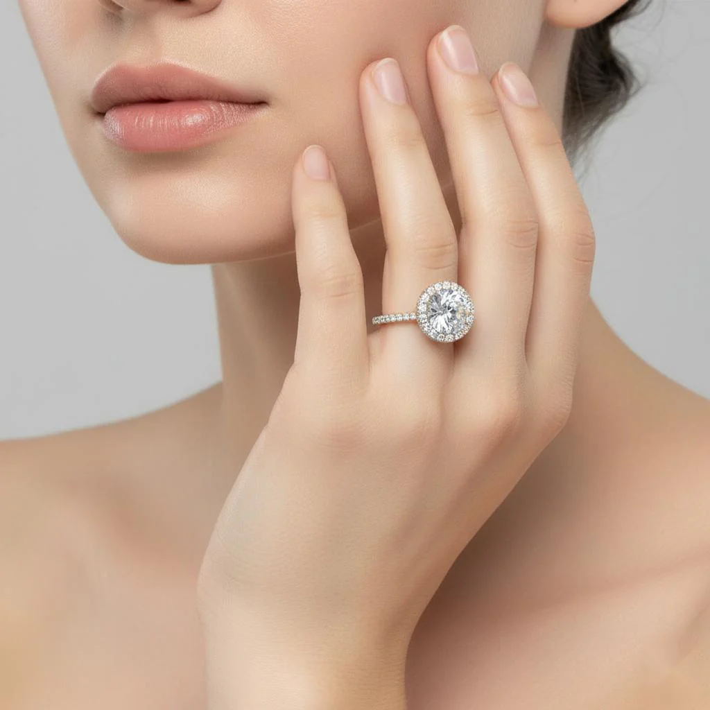 Round Unique Halo Engagement Ring - Image 4