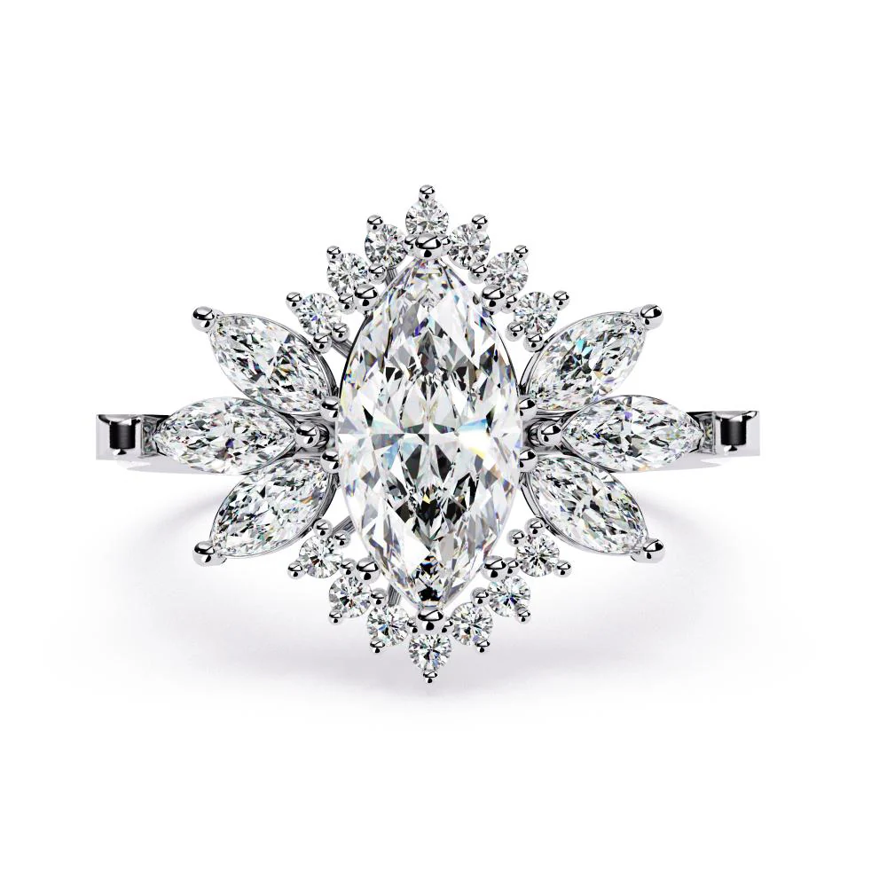 Marquise Sunburst Style Engagement Ring - Image 3