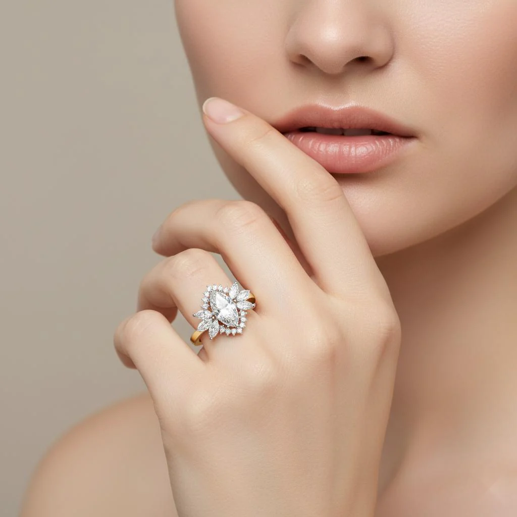 Marquise Sunburst Style Engagement Ring - Image 4