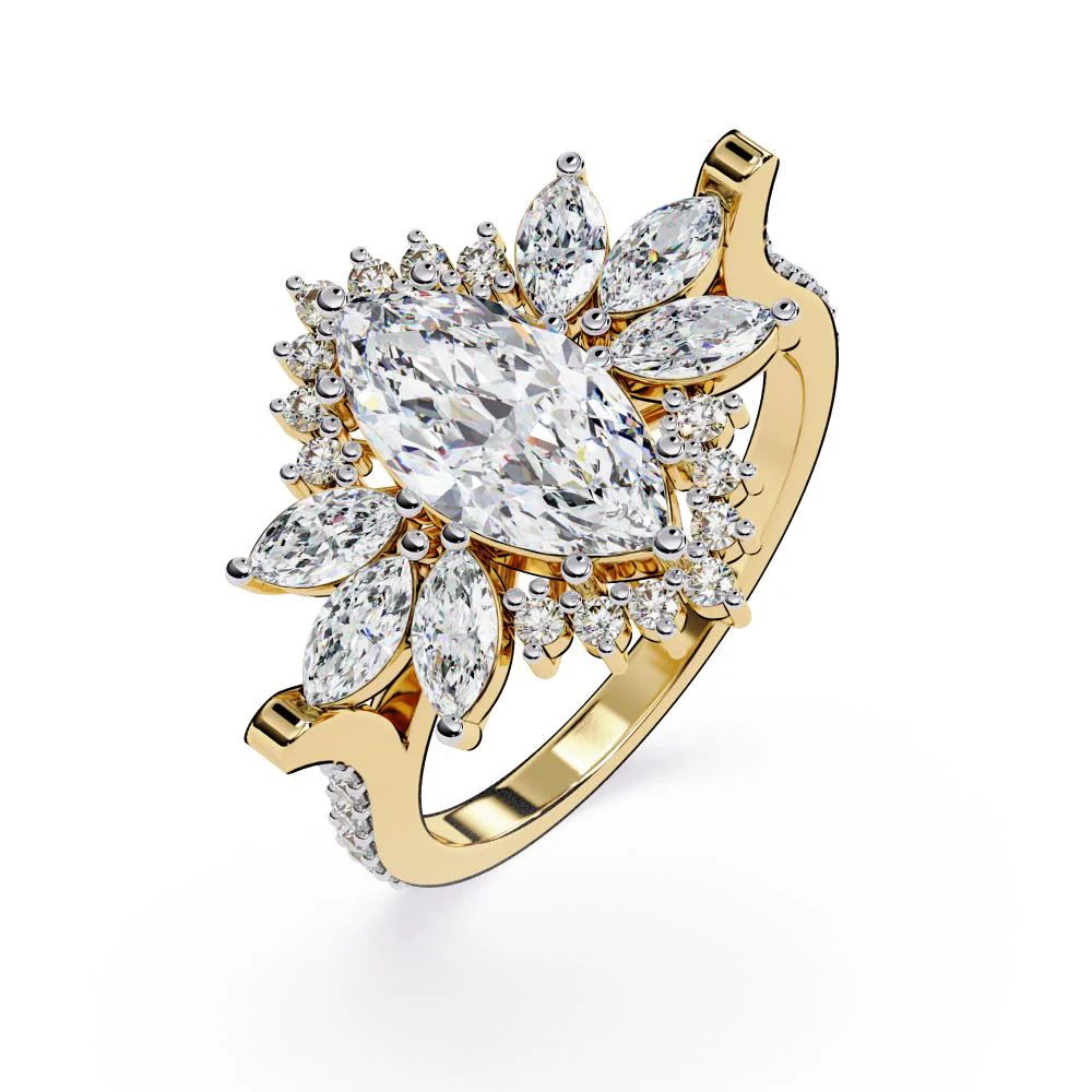 Marquise Sunburst Style Engagement Ring - Image 5