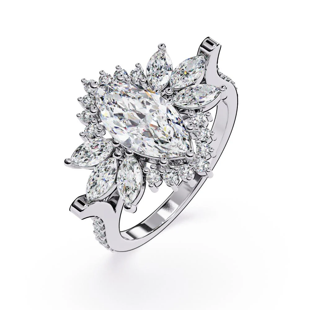 Marquise Sunburst Style Engagement Ring - Image 8