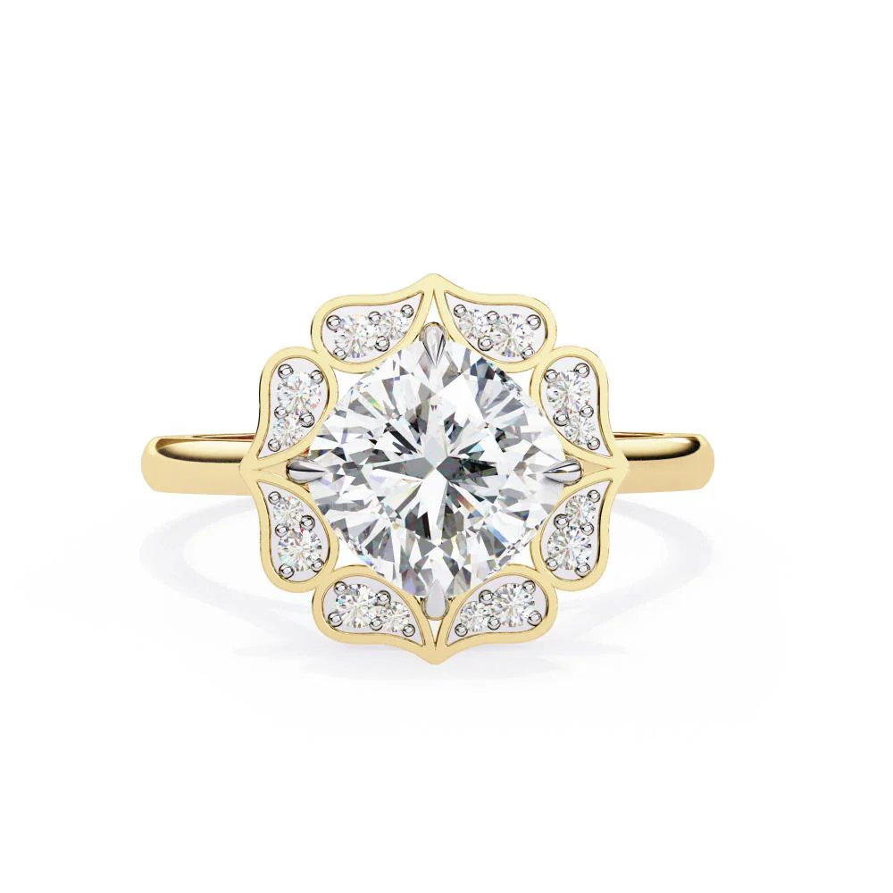 Cushion Vintage Floral Halo Engagement Ring