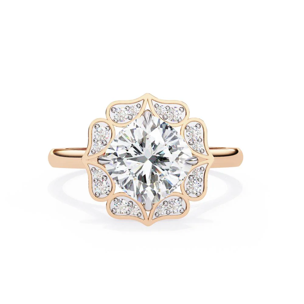 Cushion Vintage Floral Halo Engagement Ring - Image 2
