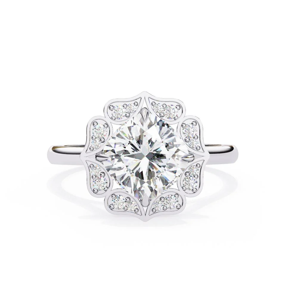 Cushion Vintage Floral Halo Engagement Ring - Image 3