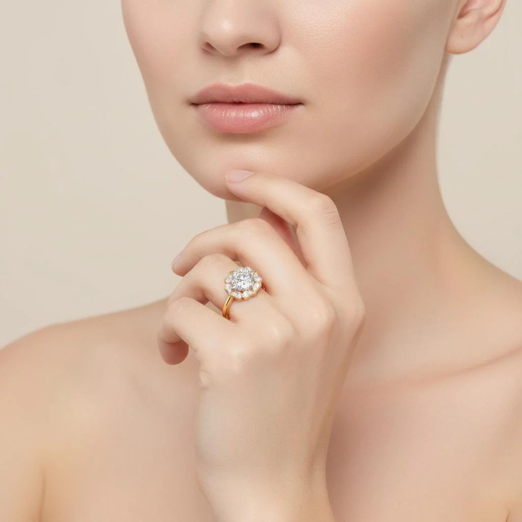 Cushion Vintage Floral Halo Engagement Ring - Image 4