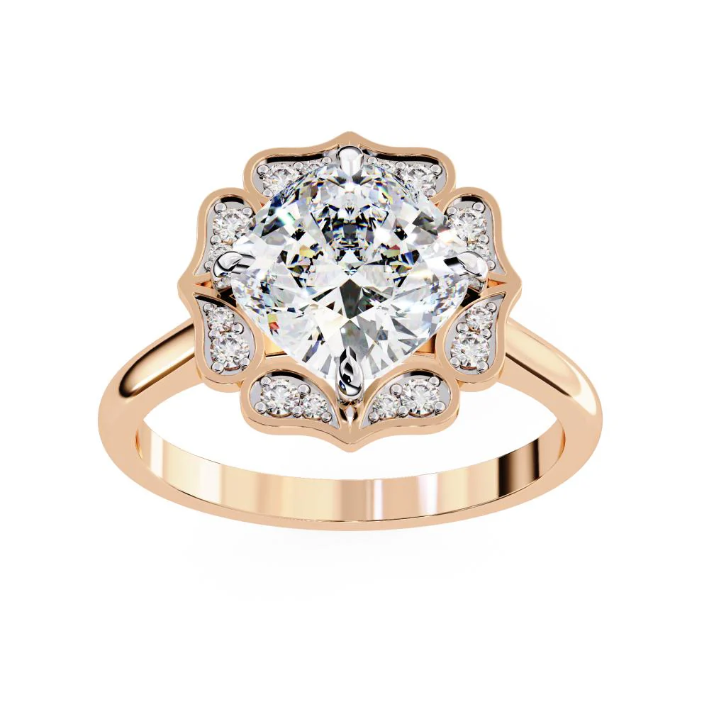 Cushion Vintage Floral Halo Engagement Ring - Image 8