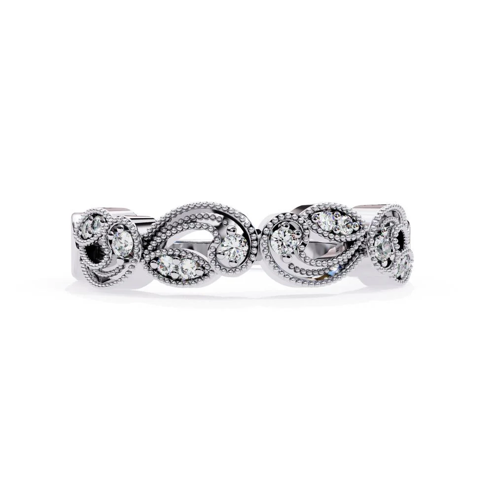 Vintage Style Half Milgrain Wedding Band - Image 3
